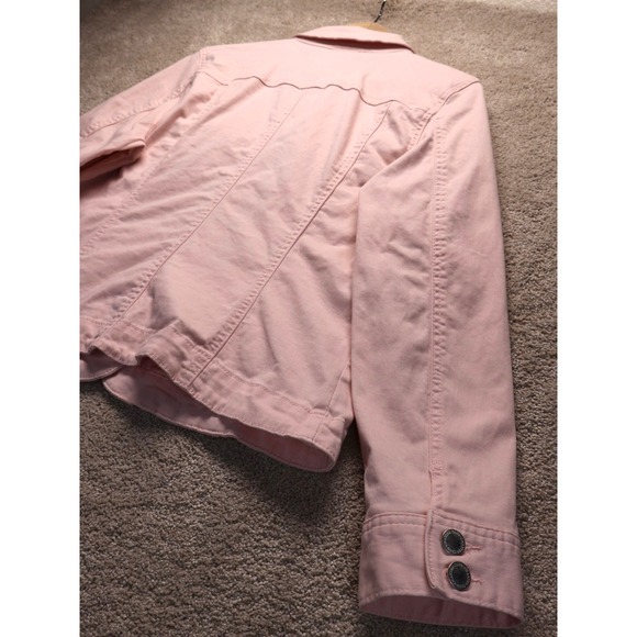 Charter Club Denim Jacket Womens PL Pink Button Front Pockets Cotton Blend Retro - Picture 11 of 13